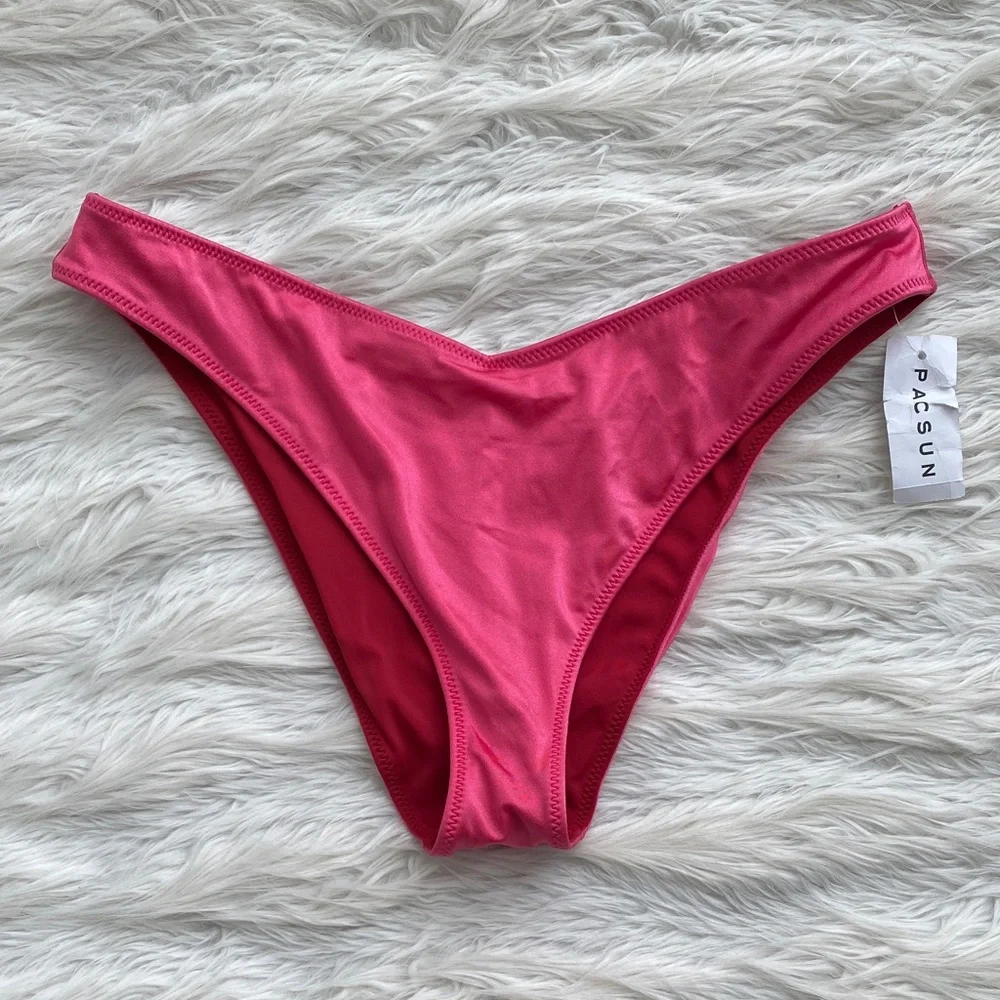 LA Hearts by PacSun | Pink & Red Reversible Ria V High Cut Bikini Bottom